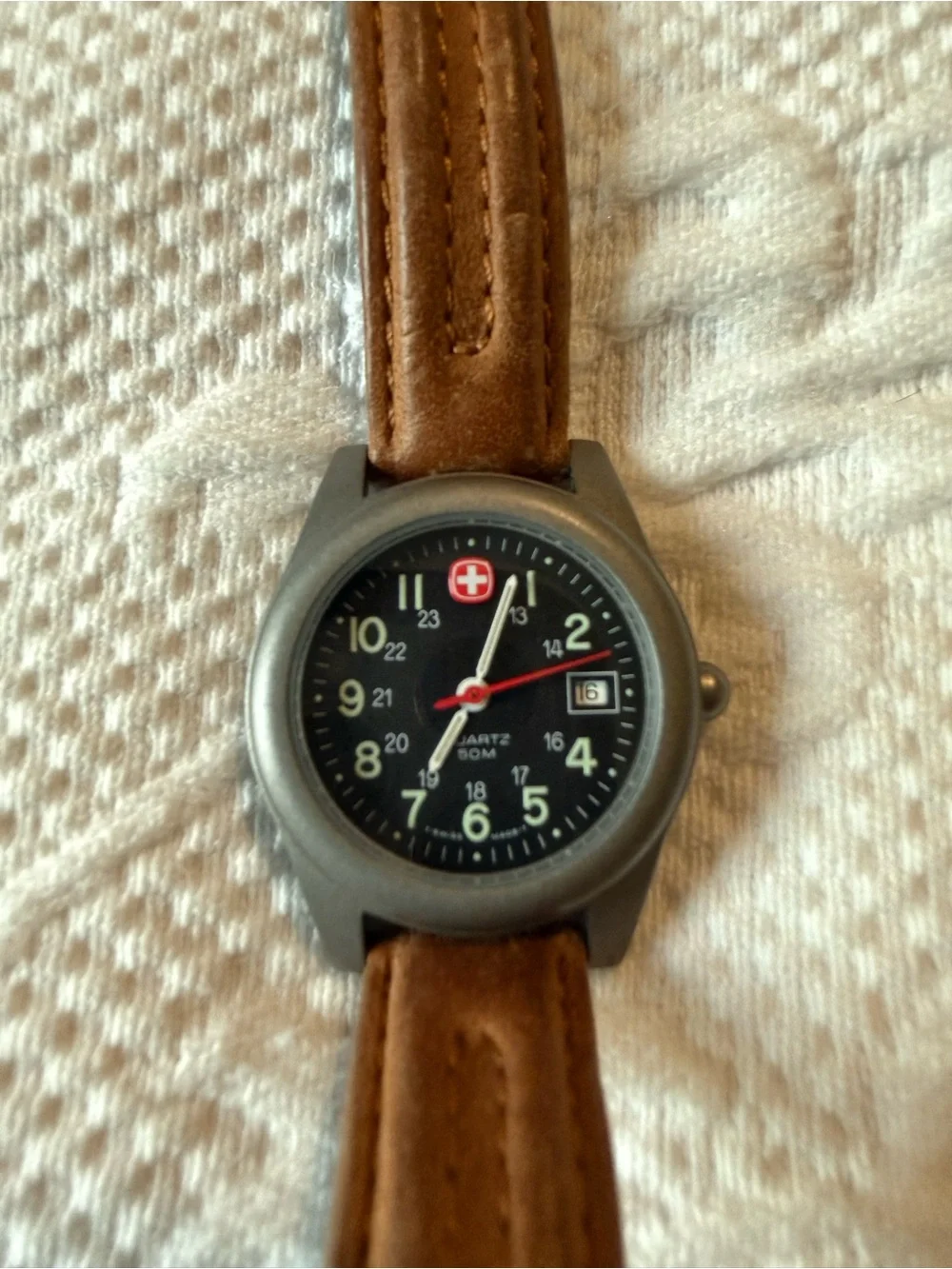 Swiss Brown Leather Strap Watch - Black Dial - Marlboro
